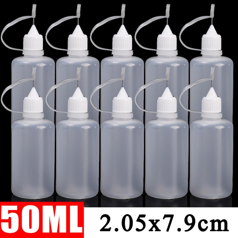 50/5Pcs PE Plastic Squeezable Tip Applicator Bottle Refillable Dropper with Needle Tip Caps for Glue Pigment Bottle 10ml 50ml