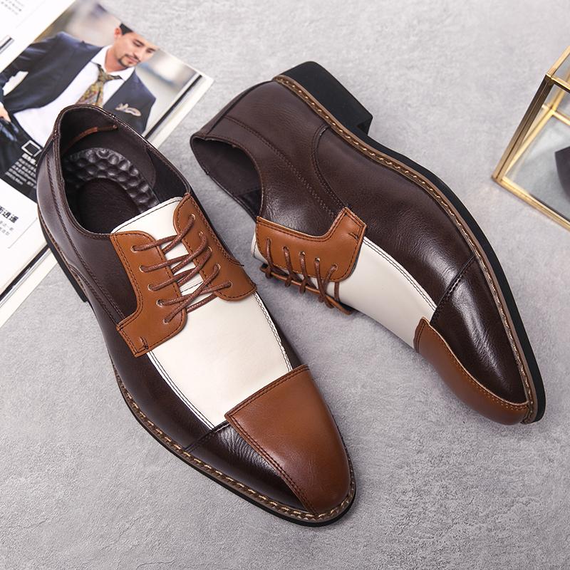 Fashion Men Hot Selling Fashion Dress Shoes PU Spliced Lace Up Business Office Derby Shoes British Social Shoes Size 38-48 Men Shoes