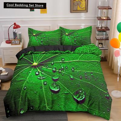 Natureza Tropical Folhas Verdes Conjunto de Cama King Queen Planta da Selva Floresta Tropical Capa de Edredom Botânica 3D Capa de Consolador de Poliéster