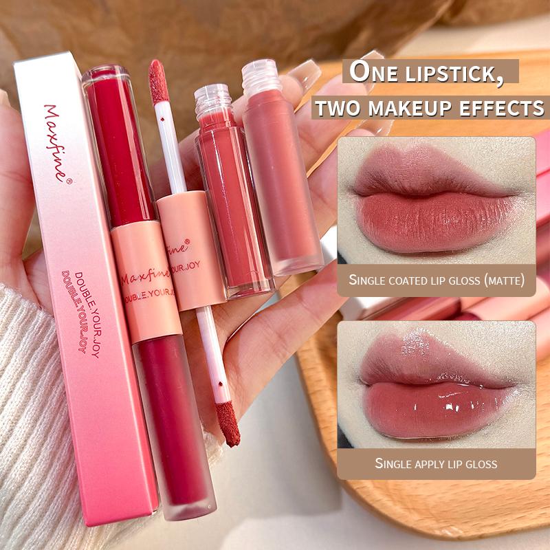 Double End Lip Glaze Full Gloss Mirror And Matte Velvet Long Term And Moisture Lip Gloss Anti Stain Cosmetic Lip Glaze