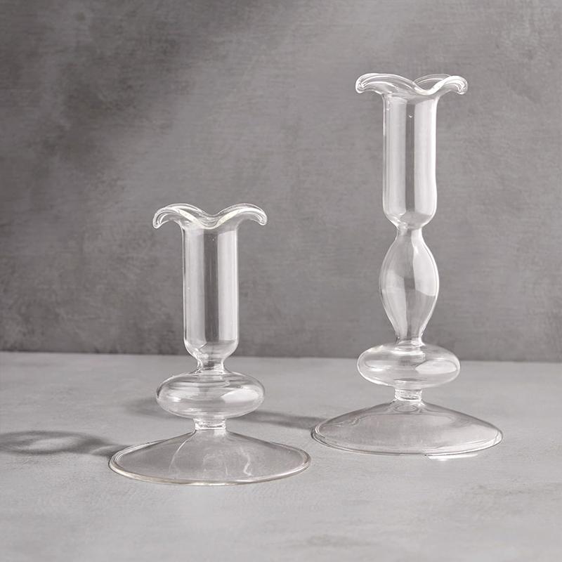 2 st/set Ljusstake Elegant Transparent För Avsmalnande Ljus Vågig Flaskmynning Hem Friterade Blomvaser Bröllop 3 Färger