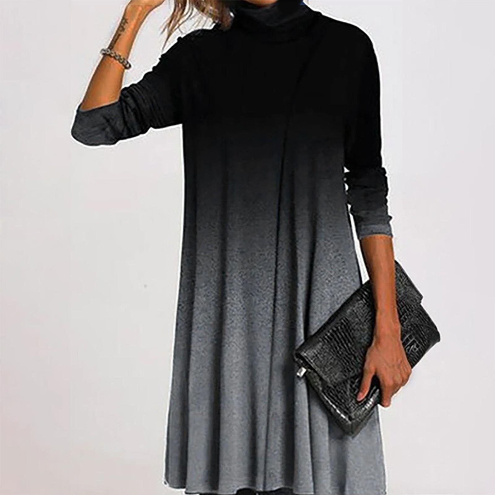 

Жіноча модна вільна пряма сукня з напіввисокою горловиною і довгим рукавом XL