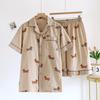 2026 New Summer Couple's Pajama Set 100% Cotton Gauze Cute Women's Short Sleeve Shorts Two Piece Set Home Clothes