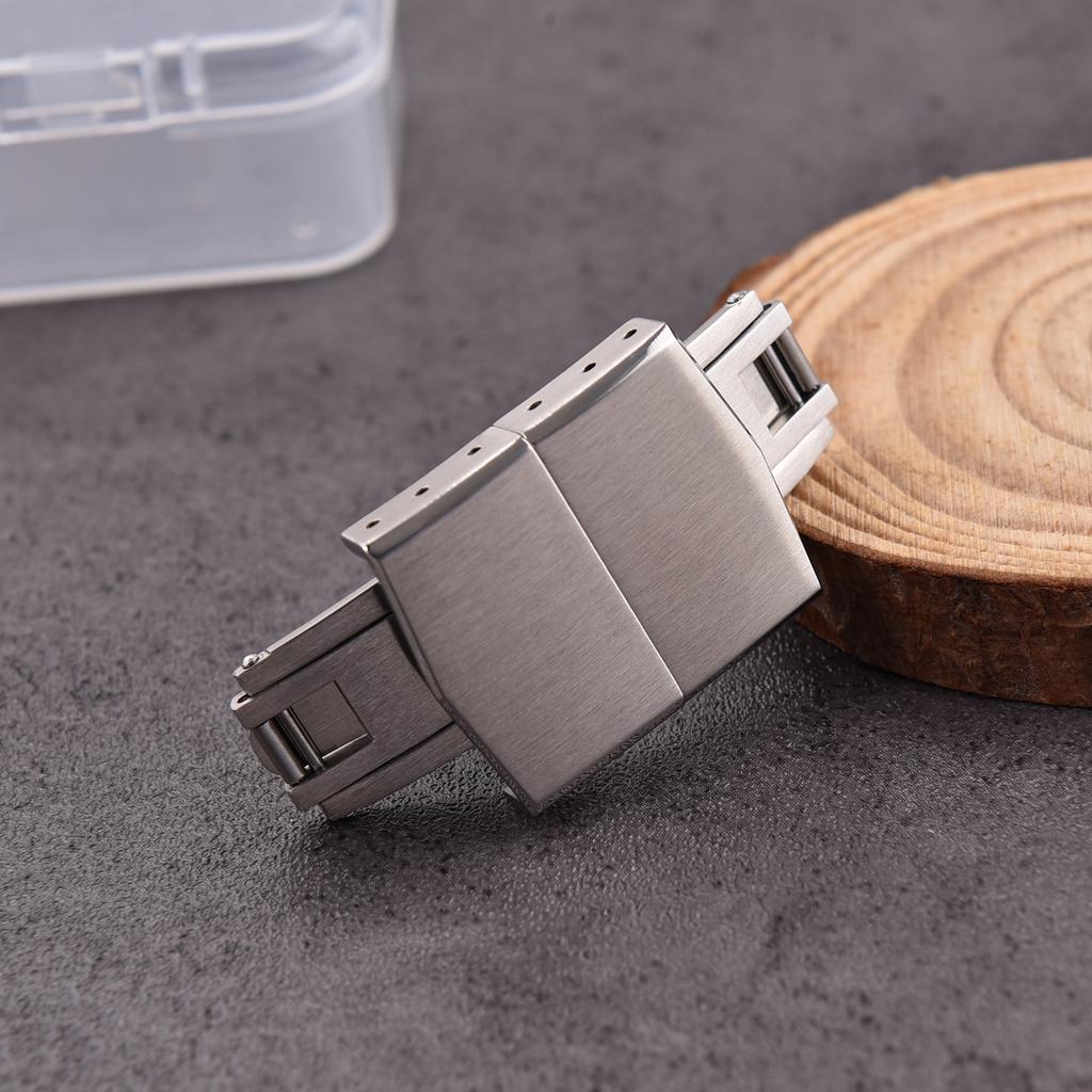 316L Solid Stainless Steel Watch Band 14mm 16mm 18mm Double Push Butterfly Safety Clasp Folding Buckle Hypoallergenic Universa