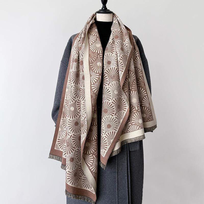 Korean Version Of Imitation Cashmere Daisy High-End Sense Light Luxury Scarf With Shawl Simple Cape Dual-Purpose Versatile Woman