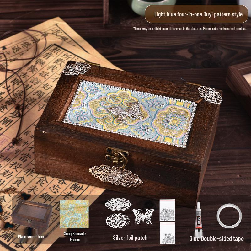 Song Brocade Jewelry Box DIY Kit: Handmade Solid Wood, Chinese Retro Gift for Mother's Day