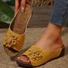 Women’s Floral Open-Toe Wedge Sandals, Large Size Summer Slip-On Slides