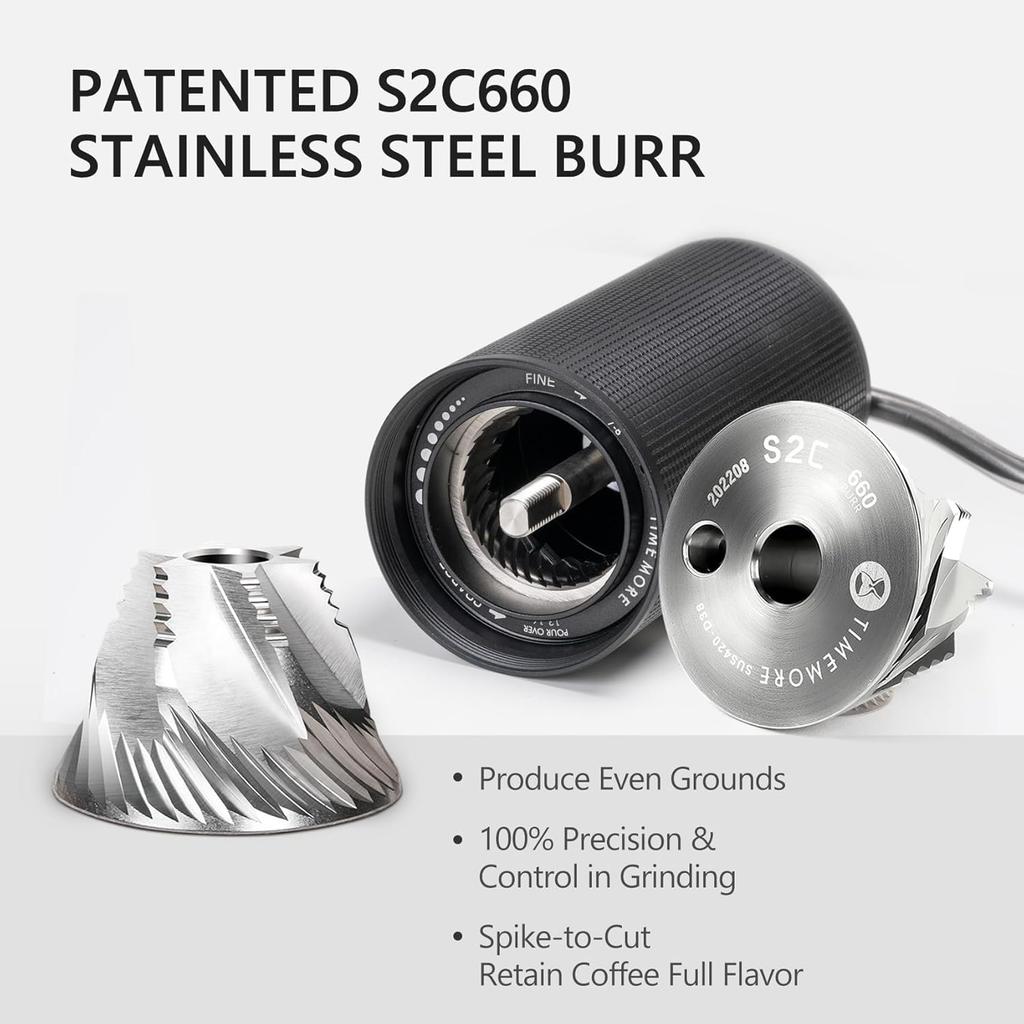 TIMEMORE C3S Manual Coffee 36 Adjustable Coarseness Easy To Stainless Green Grinder, Levels, Lightweight, Portable, Clean, Steel, (Brush Included)