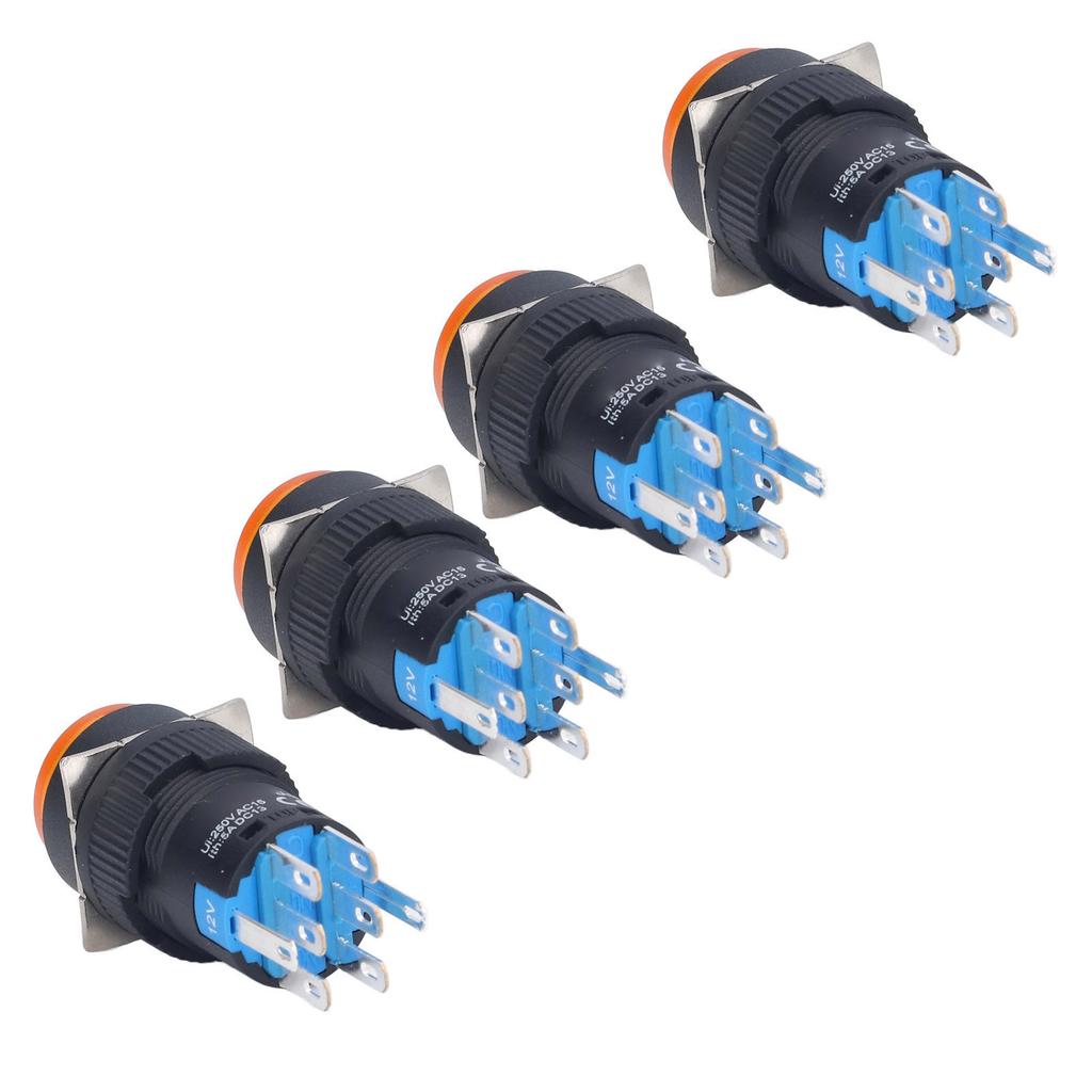 25Pcs Button Switch Momentary Self Locking 8 Pin 16mm Round with Light 12V for ControlYellow