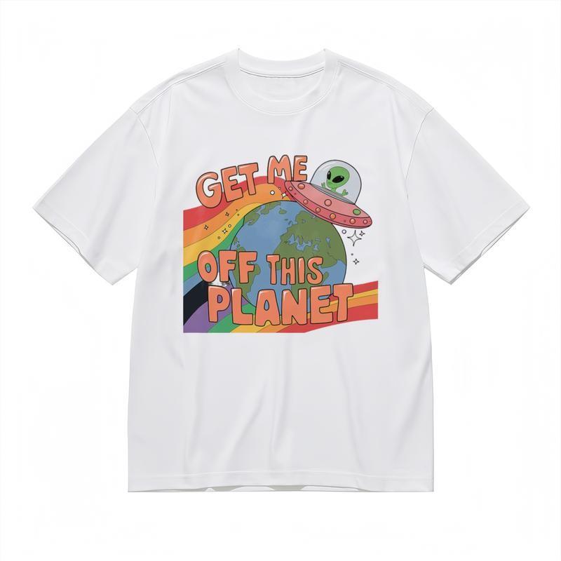 

Men s Fashion Trend Breathable Classic T-Shirt Alien UFO Colorful Graphic Tee 4XL