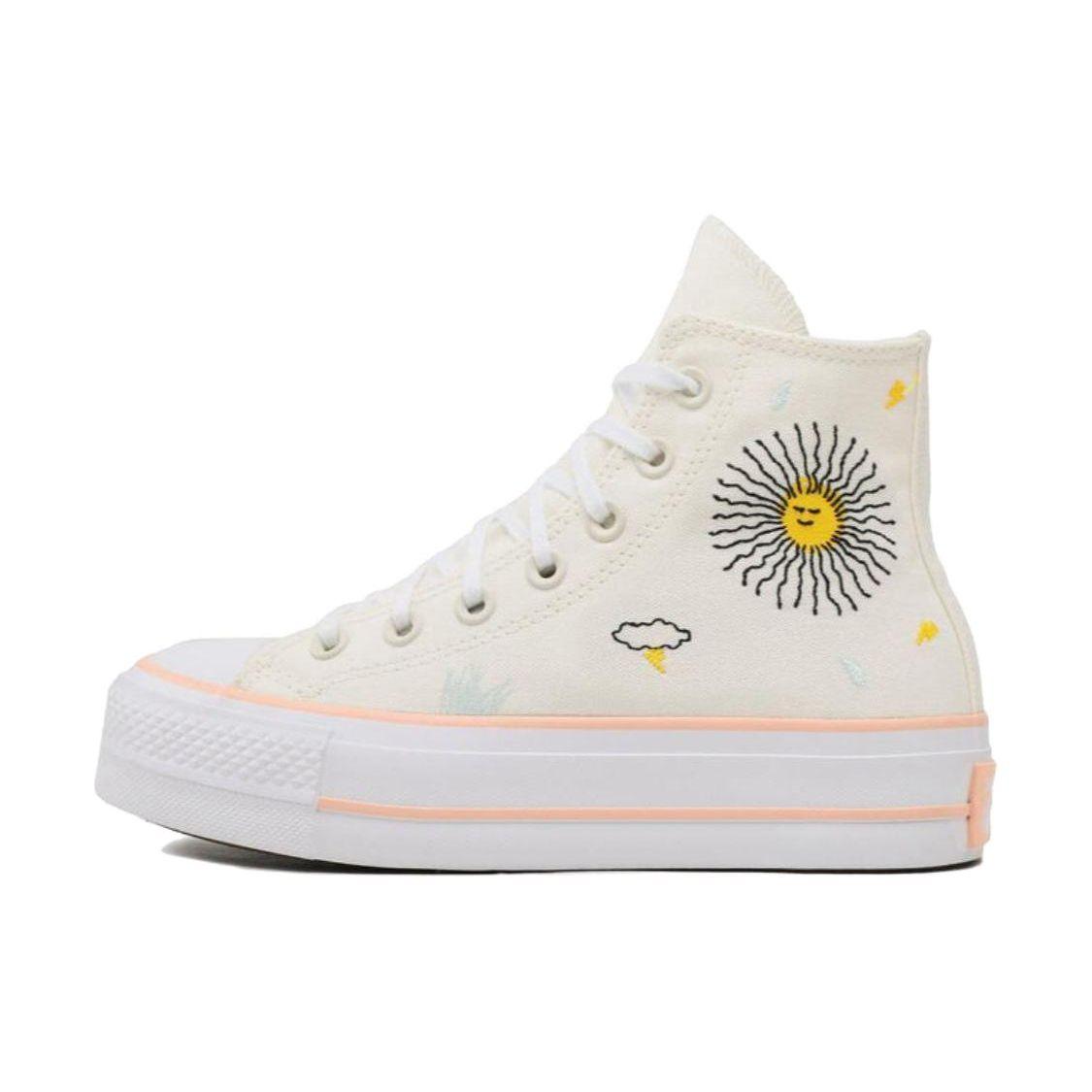

Converse Chuck Taylor All Star Lift Platform Женские кроссовки с высокой цветочной вышивкой кремовый Egret Cheeky-Coral A03516C 35