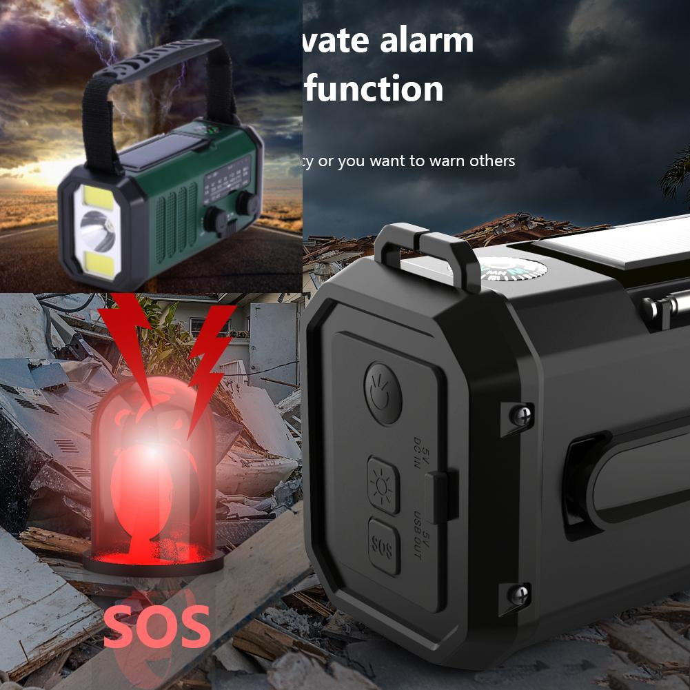 For US/EU Solar Powered AM FM Radio SOS Alarm Type-C Charging Emergency Radio with LED Flashlight Multifunctional Reading Lamp