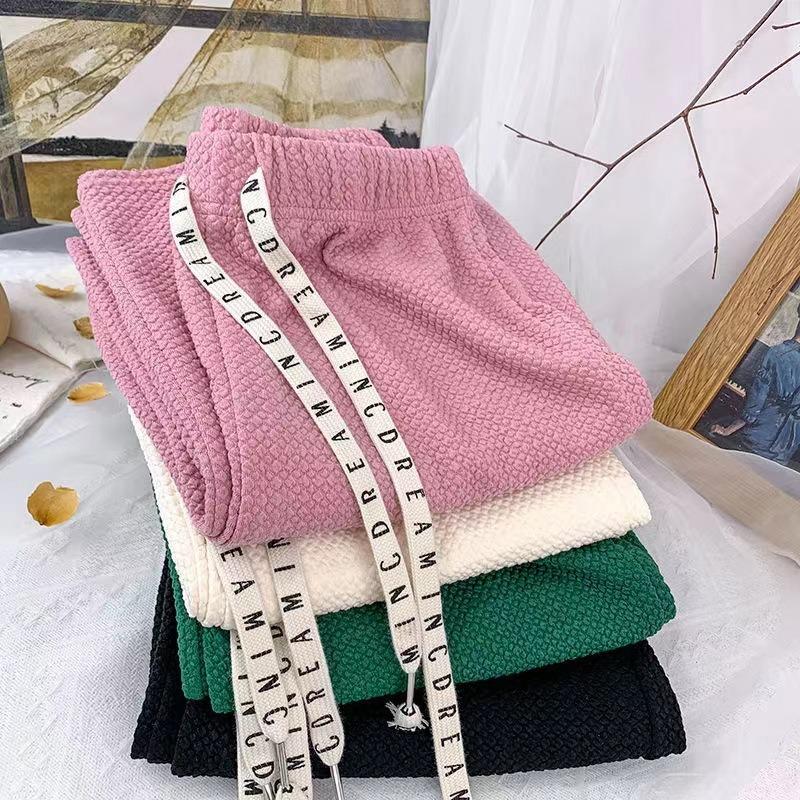 Puff pants spring and autumn loose casual pants drawstring straight wide-leg pants high waist drape versatile floor pants women