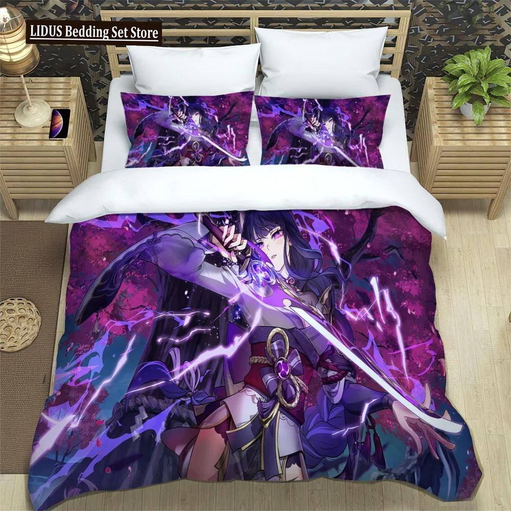 Anime Genshin Impact Bedding Set Boys Girls Twin Queen Size Duvet Cover Pillowcase Bed Kids Adult Fashion Home Textileextile