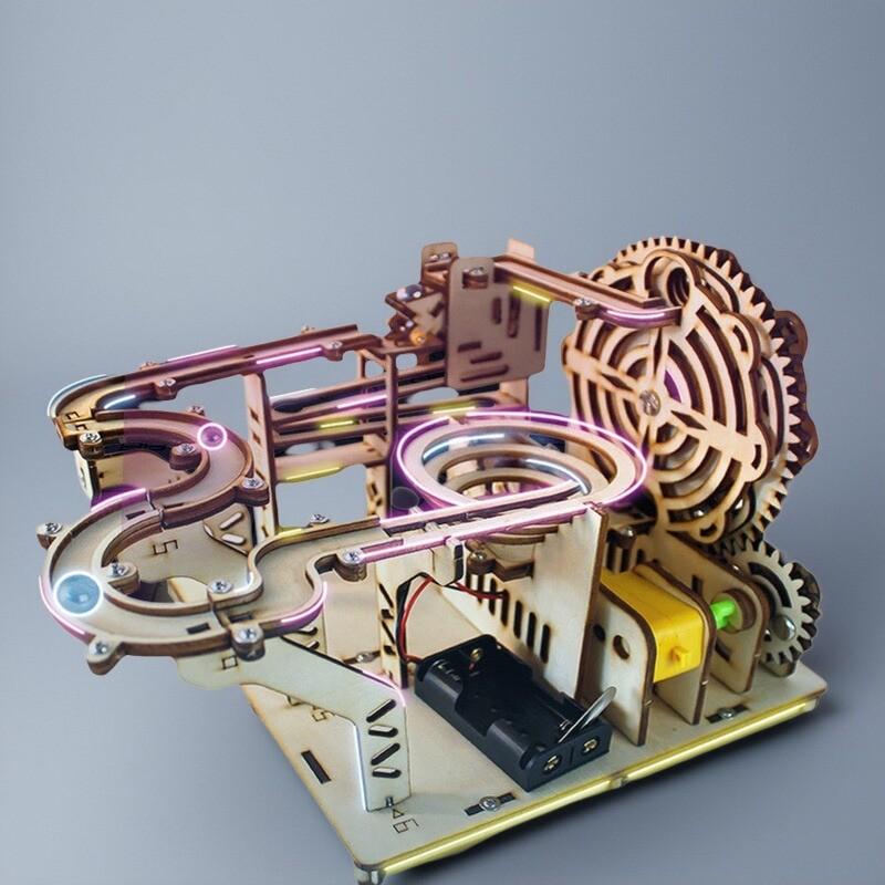 Drewniane Puzzle DIY Tor Kulkowy Zestaw 3D Model do Składania Zestaw Budowlany Silnik Parowy Zabawki Edukacyjne dla Dorosłych Dzieci Prezenty Urodzinowe