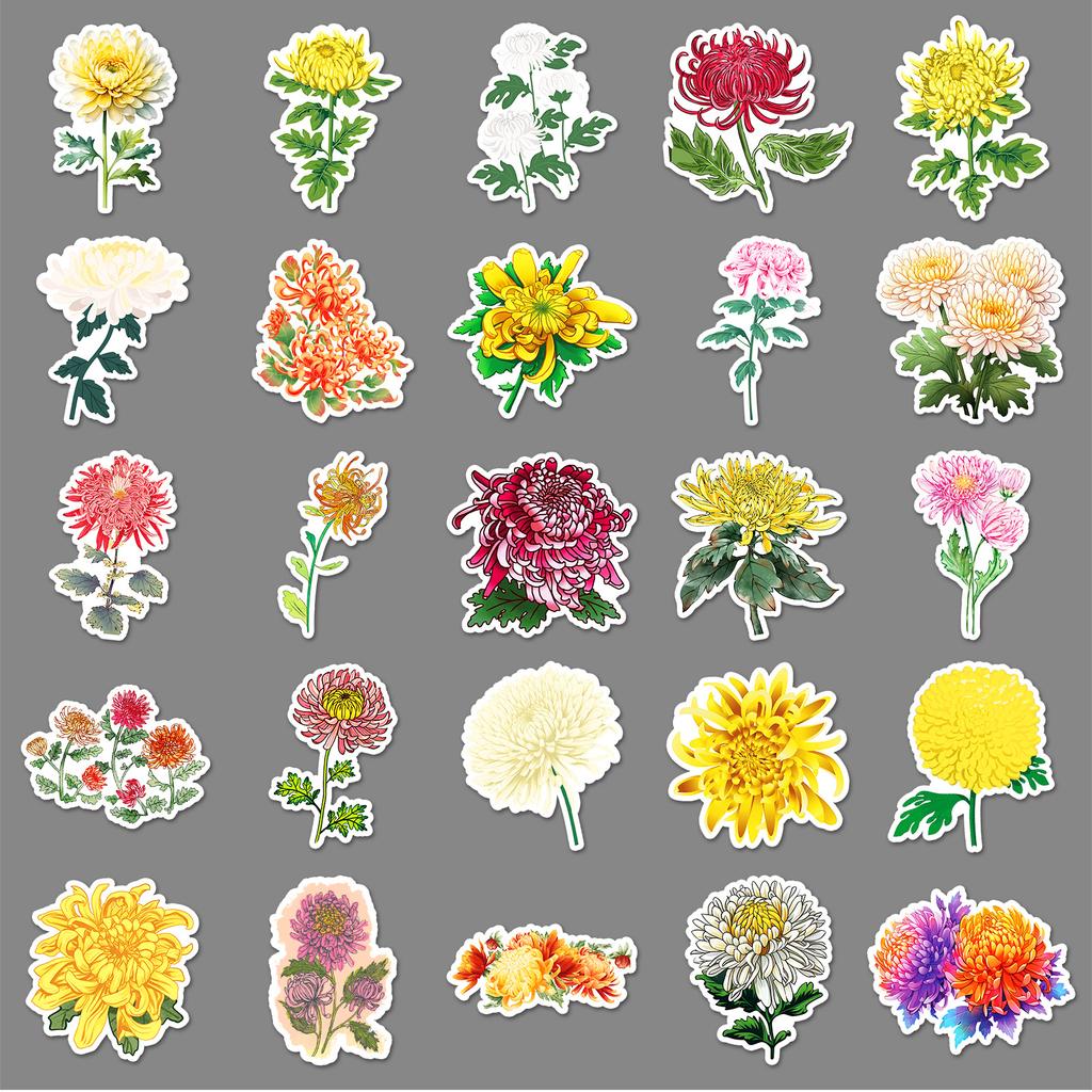50 Chrysanthemum Graffiti Stickers Personalized Small Fresh Flowers and Plants Decoration Mobile Phone Suitcase Water Cup Stickers