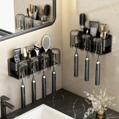 Metal Toothbrush Rack Aluminum Punch-Free Toothpaste Holder Wall-Mounted Bathroom Storage Racks Bathroom Accessories Organizer