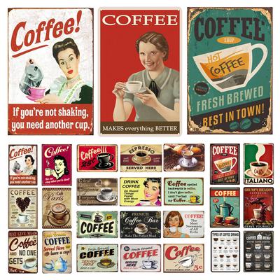 Coffee Metal Signs Vintage Plaque Metal Plate Retro Wall Art Posters for Cafe Kitchen Bar Pub Clubs Iron Painting Decoration