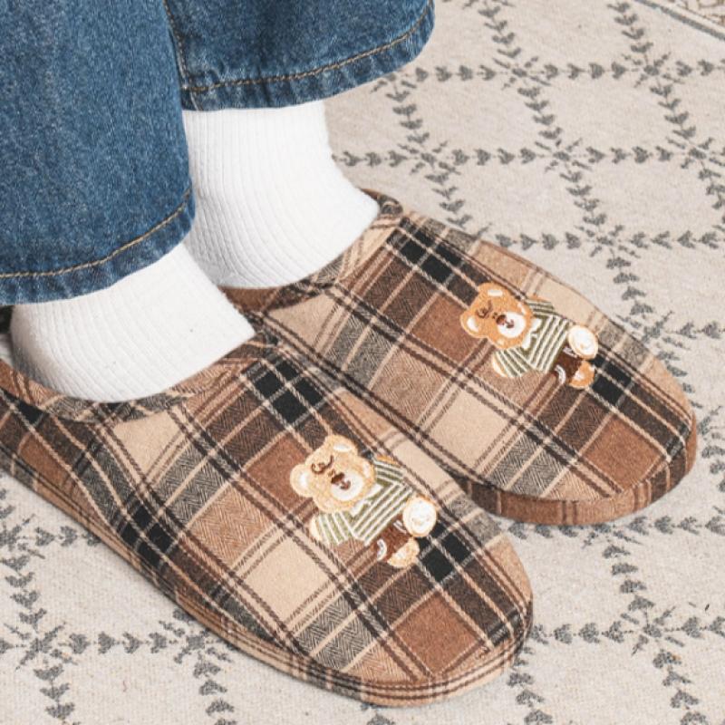 Daiso Plaid Embroidery Living Room Shoes 230 250 Mm Brown