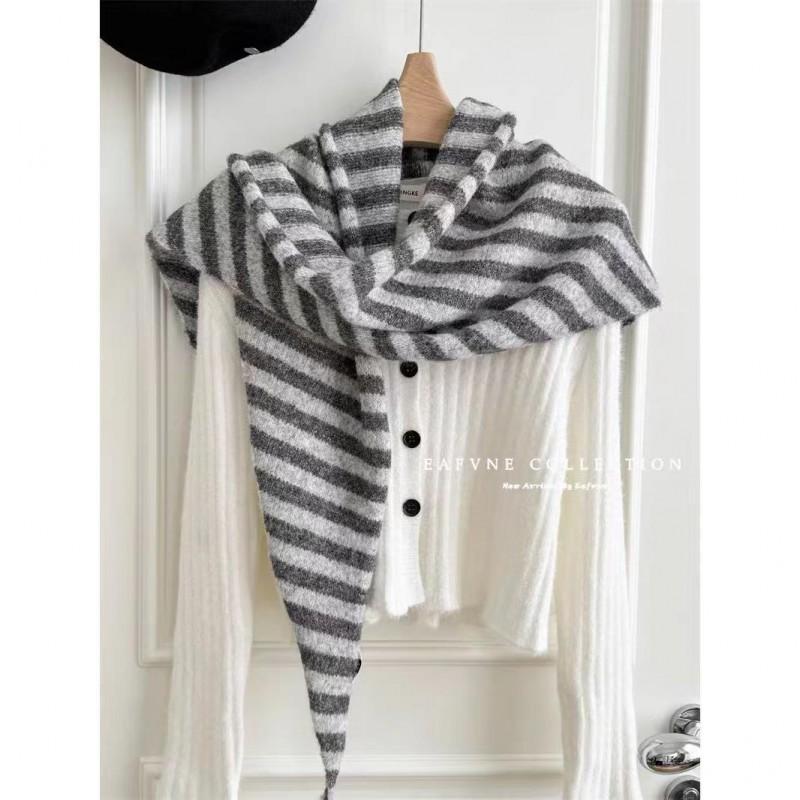Striped Triangular Scarf Lightweight Wrap Shawl Women Cozy Neck Warmer Boho Chic Korean Style Ships within 15 days