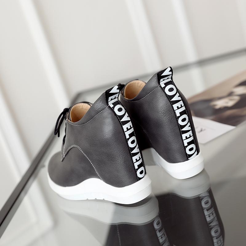 Women's Slope Heel Single Shoes Spring and Autumn Inner Height Increase Casual Lace-up Low-top Shoes