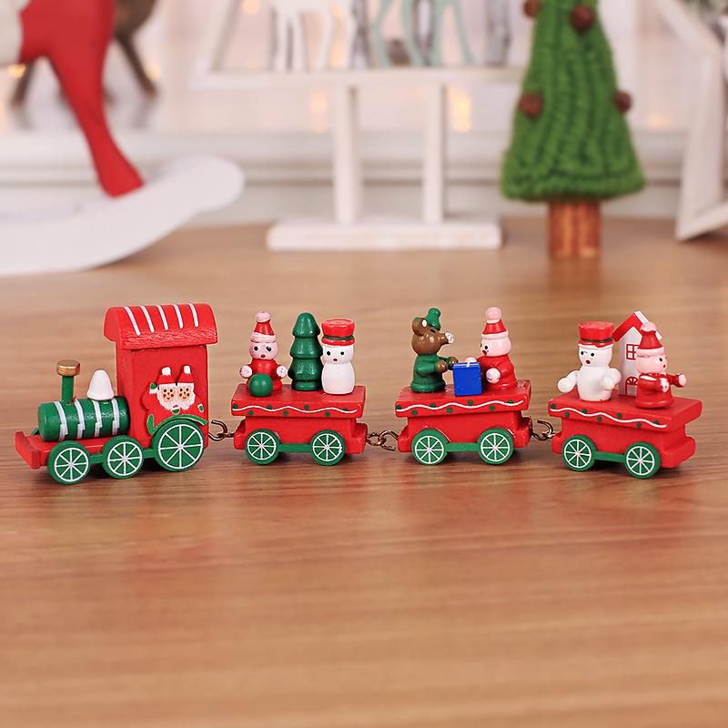 Christmas Wooden Train Christmas Decorations Miniature Model Home Table Ornament New Year Gifts Xmas Tree Hanging Pendant