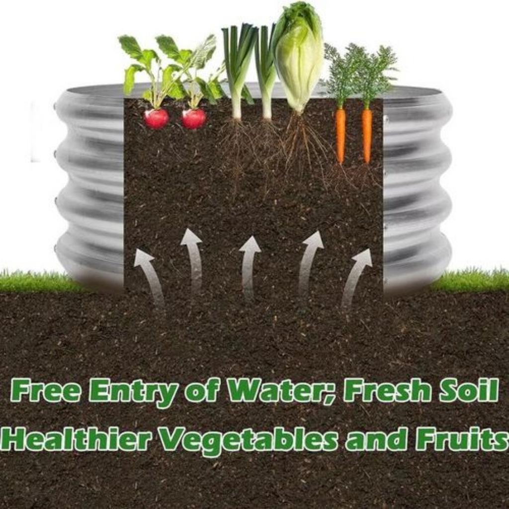 Galvanized Metal Raised Garden Bed Kit | Round Outdoor Planter for Vegetables & Herbs Gardening