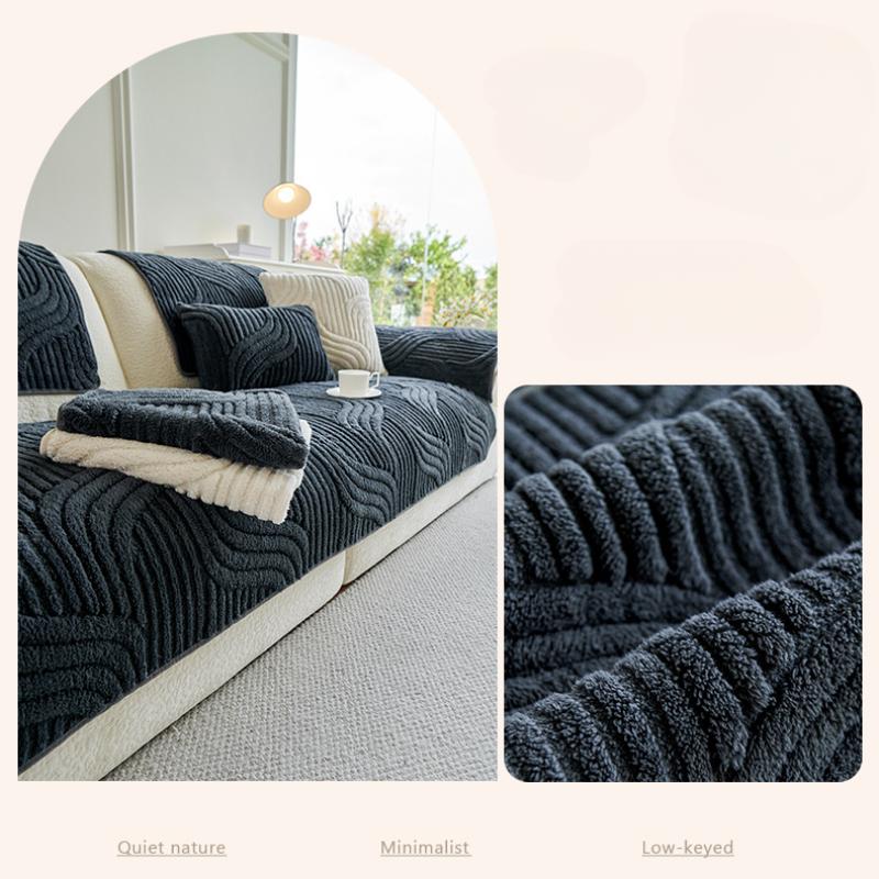 3D Plush Couch Cushion Winter Non Slip Soft Sofa Blanket Solid Color Thickened Anti Cat Scratch Sofa Mat Sofa Protective Cover