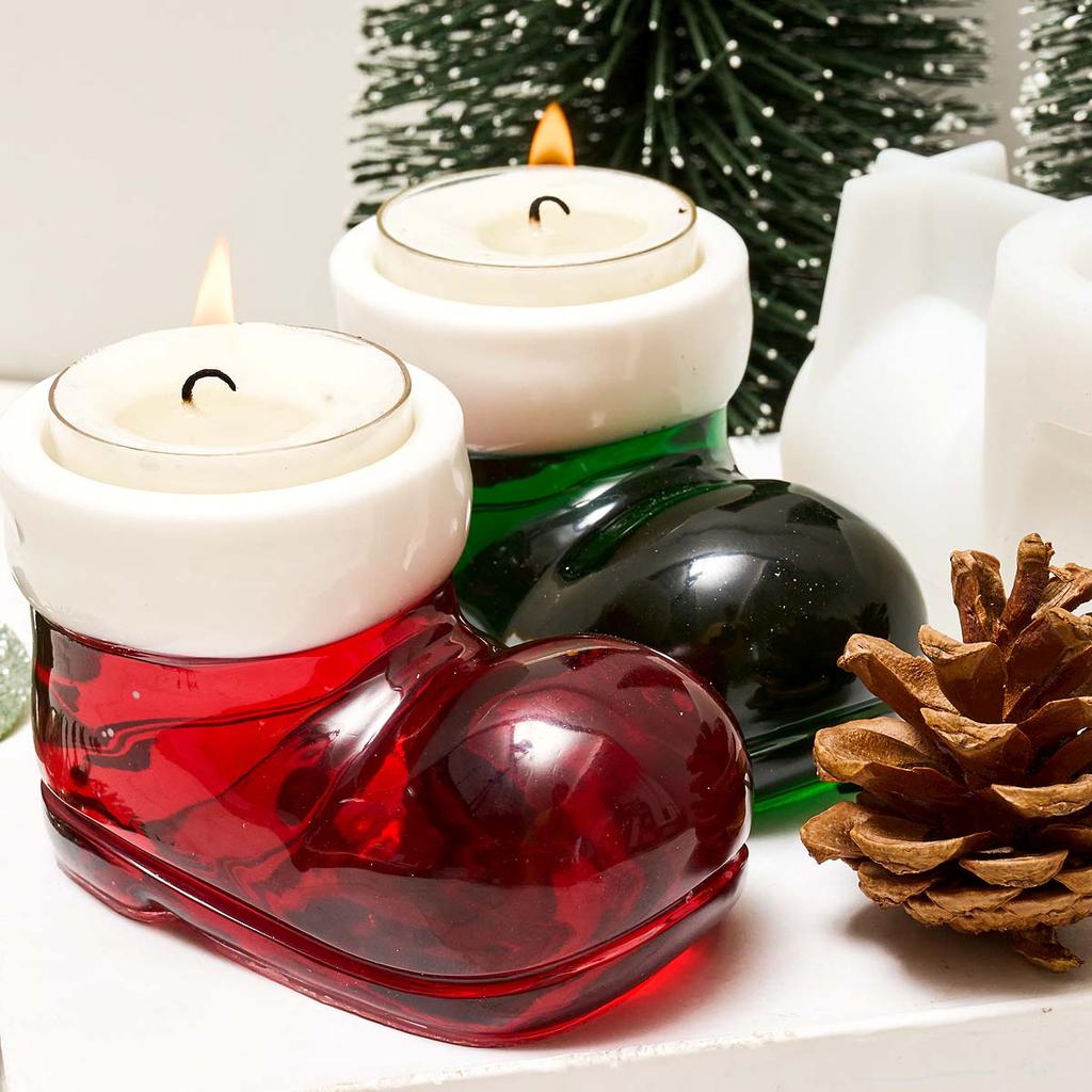 Christmas Boots Candlestick Silicone Mold DIY Xmas Ornaments Plaster Molds Concrete Resin Candle Holder Crafts Making Home Decor