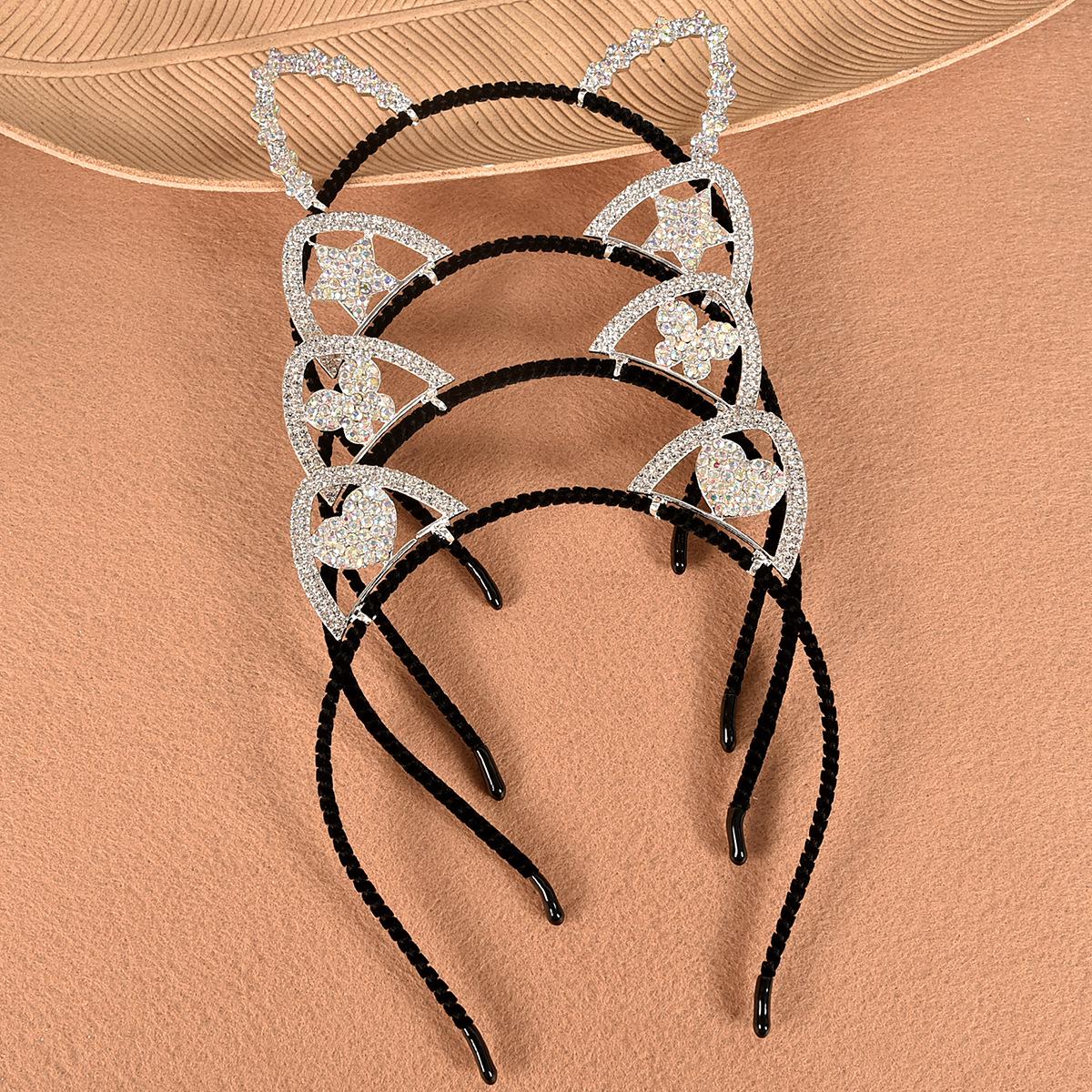 

Korean-Style Rhinestone Cat Ears Headband with Stars, Butterflies & Hearts
