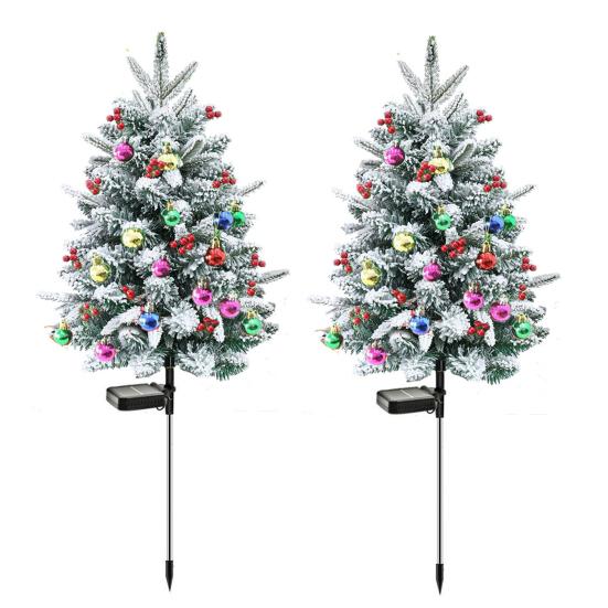 23 Inch Lighted Artificial Christmas Urn Filler Pre-lit Xmas Pine Tree with Cones Red Berries Tripod Stake And LED Light Outdoor Porch Planter Filler
