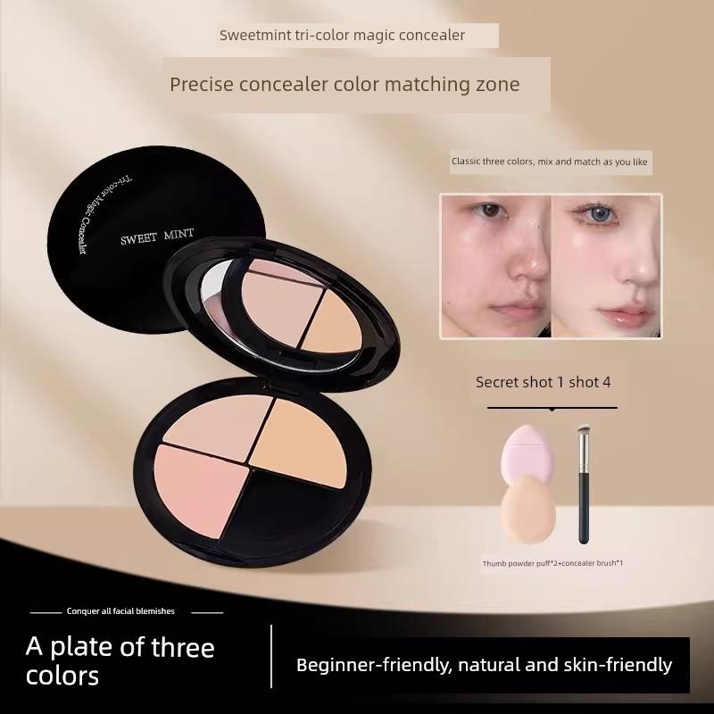 Three-Color Magic Concealer to Cover Facial Spots, Acne Marks, Dark Circles, and Tear Troughs, Affordable and Suitable for Beginners, Long-Lasting