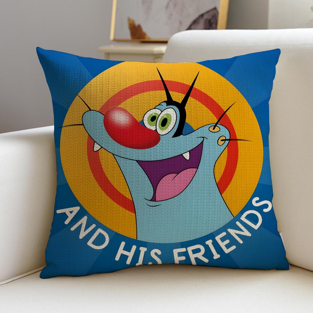 OOggy and the CockroachesS Cushion Cover Breathable and skinfriendly linen pillowcase square removable and washable cushion