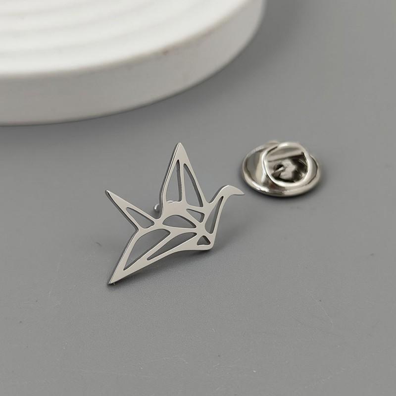 Smooth Paper Crane Brooch Cufflinks Korean Version Fashionable Elegant Simple Men s Suit Jacket Accessories 14k