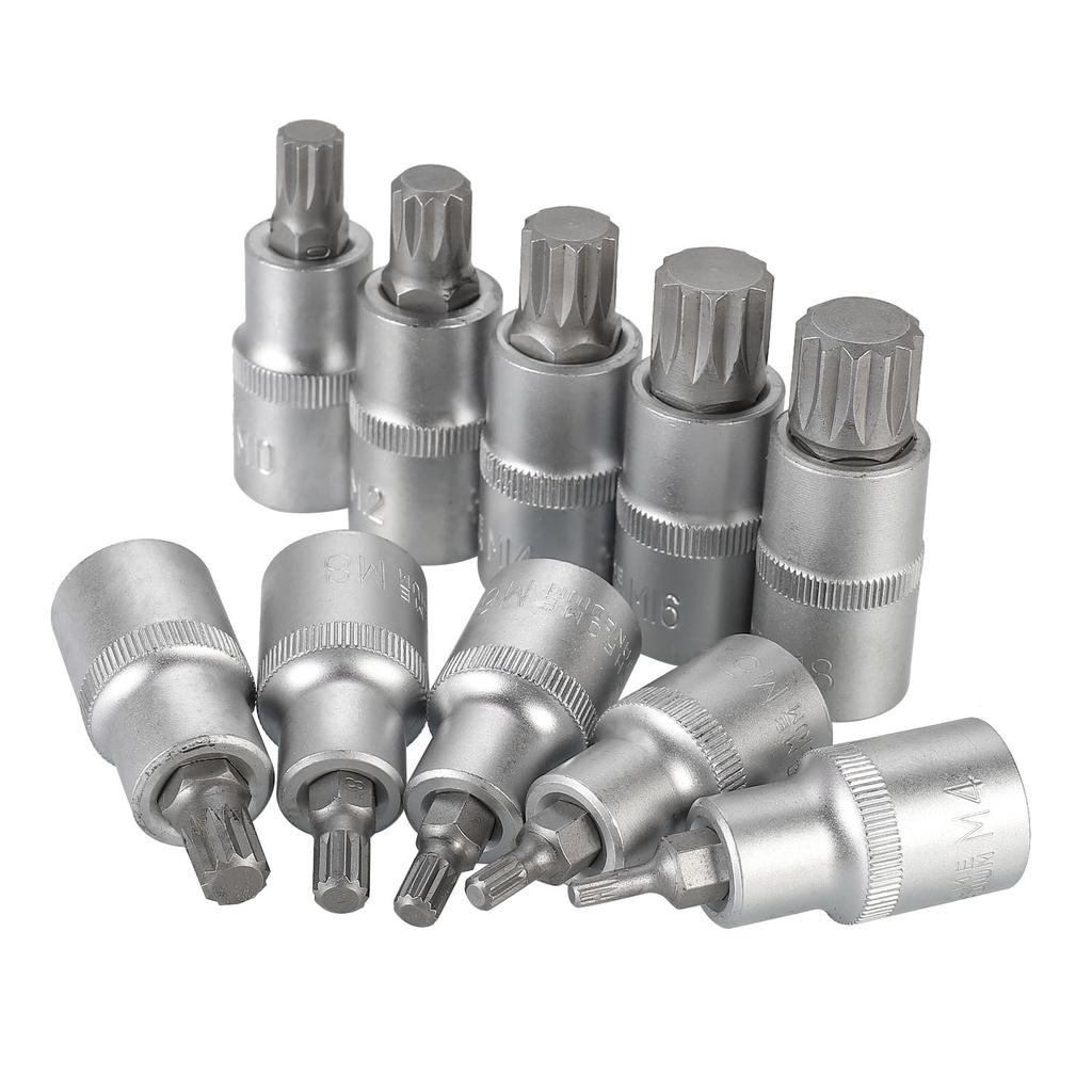 10 Piece Multitooth Sleeve Set 1/2 Drive Sockets for All Nuts and Bolts Chrome Vanadium Steel Construction Convenient Storage