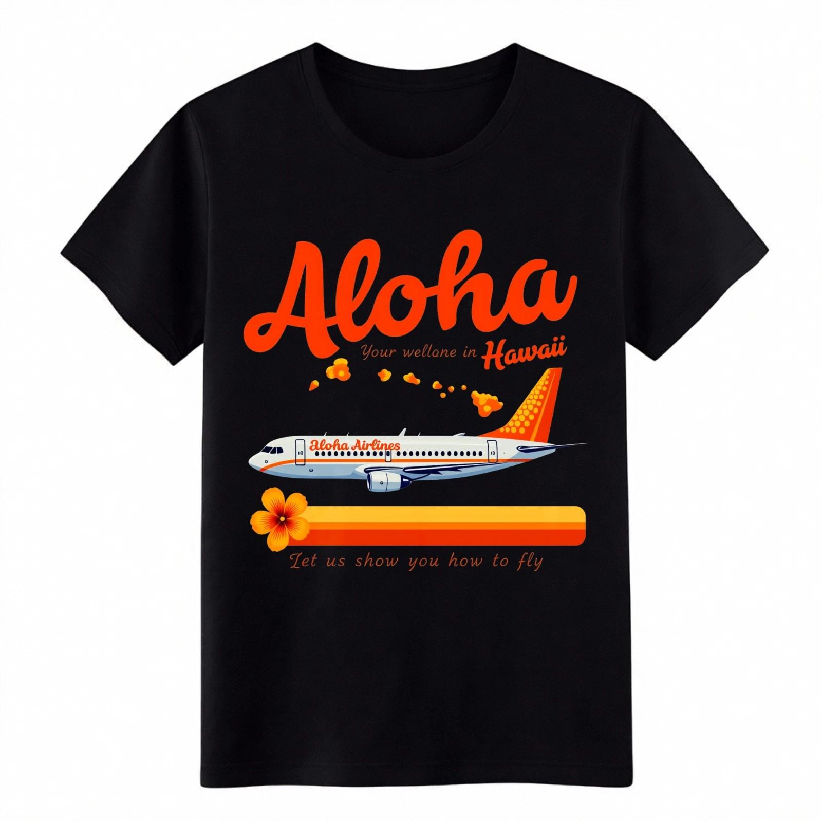 Unisex Aloha Airlines Hawaii Retro Airplane Vacation Graphic T-Shirt Cotton Tee 4XL
