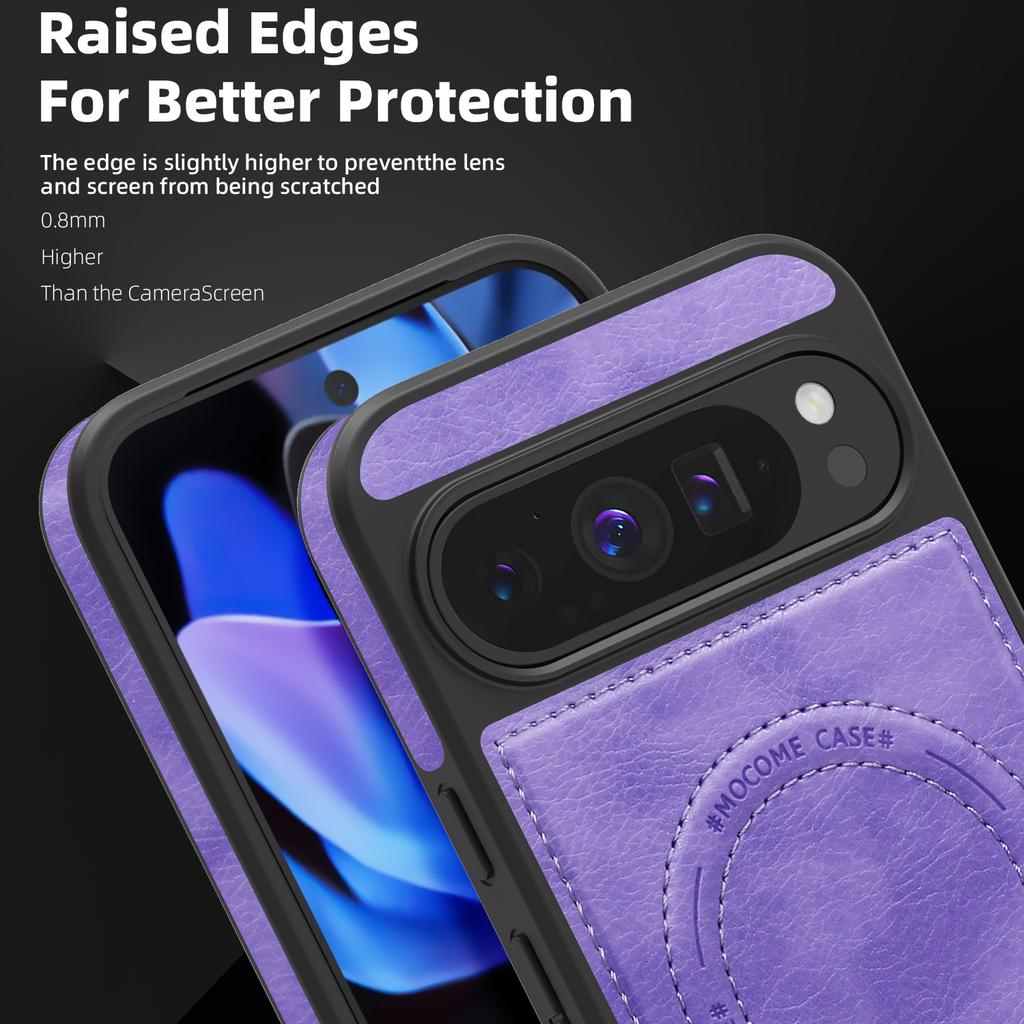 For Google Pixel 9 Pro XL Case Compatible with MagSafe Kickstand Leather Phone Back Cover