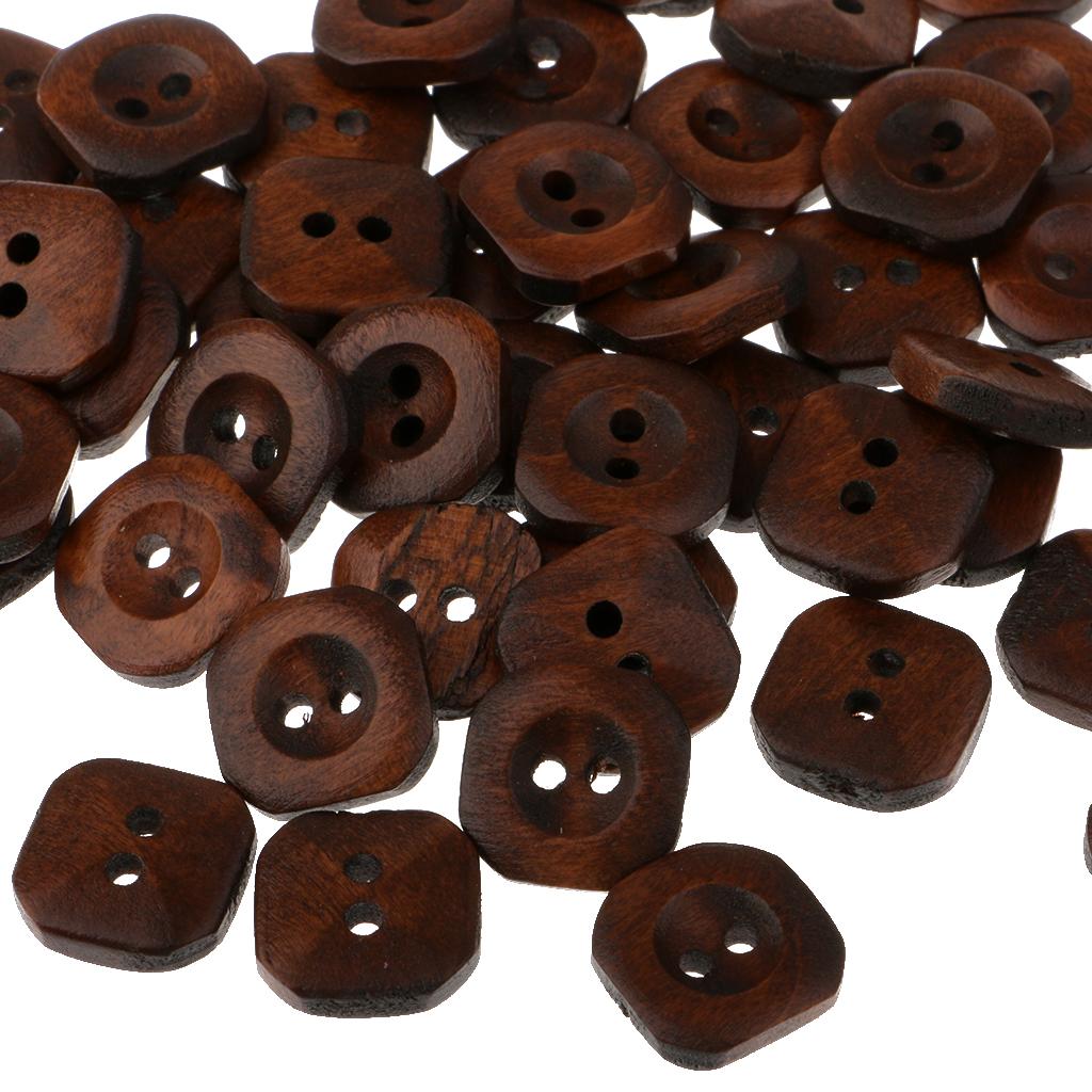 100pcs Square 2-holes Wooden Replacement Buttons Sewing Repair Buttons 13mm