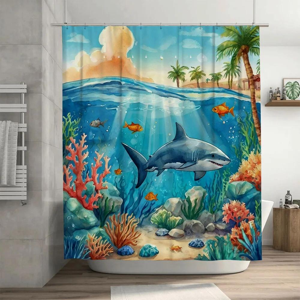 Unterwasser-Paradies Duschvorhang Blauwal Korallenriff Design Für Badezimmer Dekoration