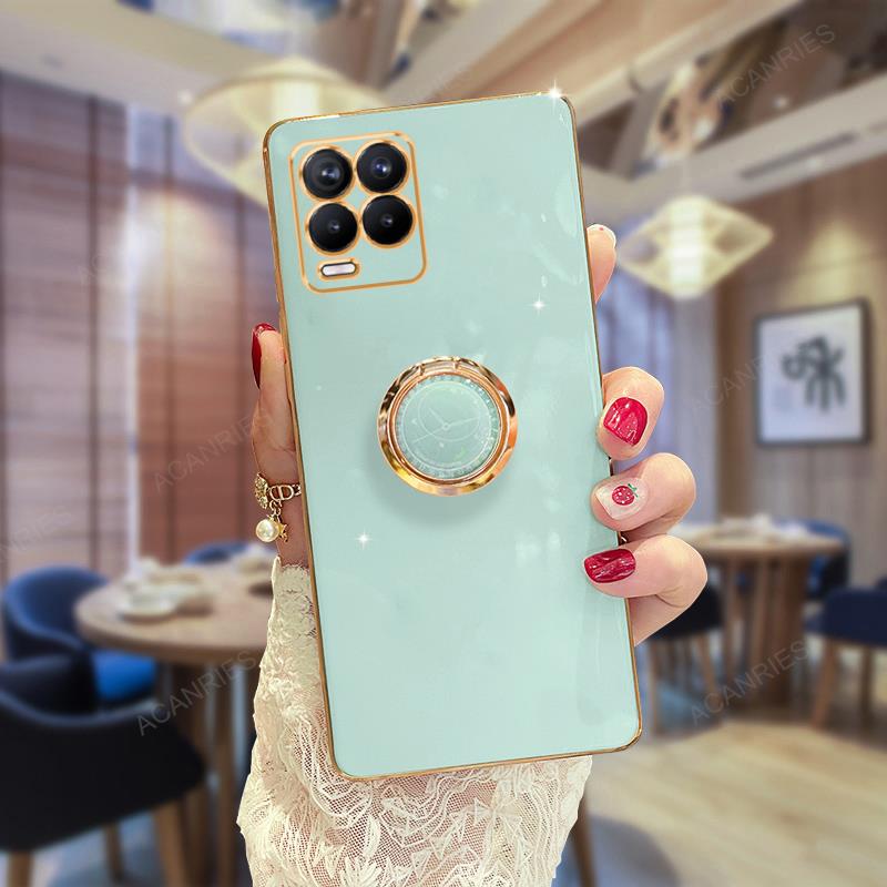 Luxuriöse, modische Hülle mit Überzugsringhalter für Oppo Realme 8 7 Pro 8i 4g Gt Neo 2 3t 5 Master Edition 5g mit Ständer, Silikon-Rückseite