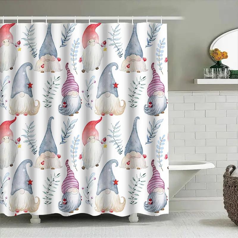 Watercolor Gnomes Shower Curtain Nordic Style Home Decor Waterproof Fabric Bathroom Accessories For Kids Room Decoration Pink Wh