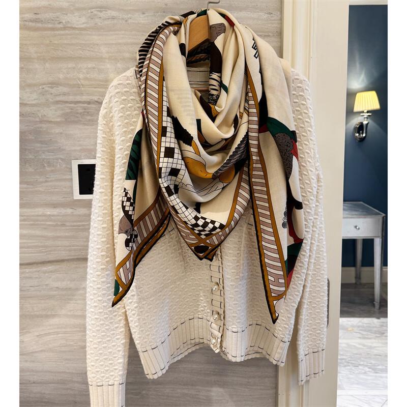 NINA SOLOR Silk-Wool Horse Print Scarf