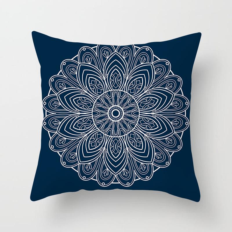 Peach Skin Pillowcase Blue and White Porcelain Geometric Print Abstract Sofa Cushion Cover Office Waist Pillow Cover