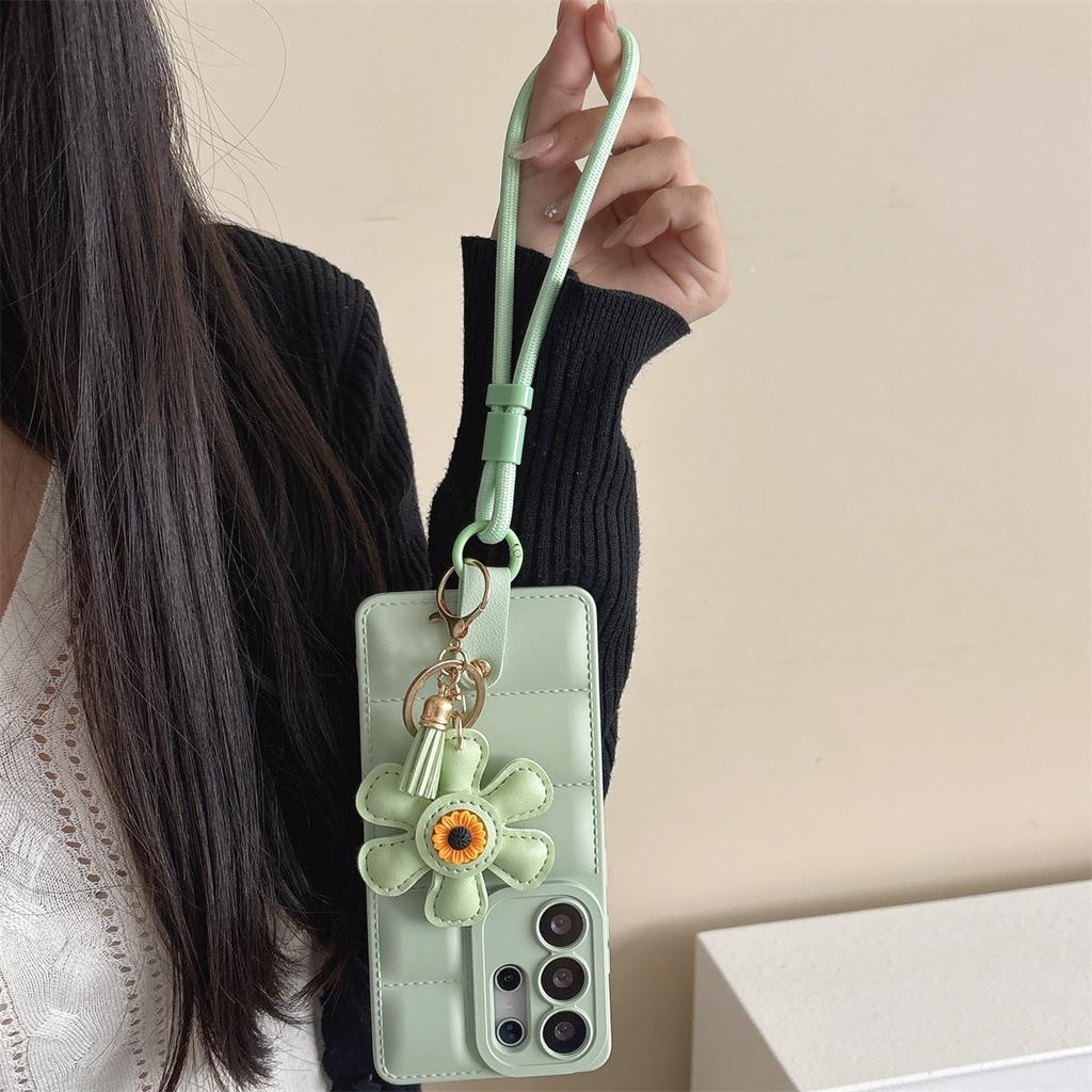 Down Jacket Sunflower Wrist Strap Phone Case for Samsung Galaxy S26 Ultra S25 S24 FE S23 S22 Plus A07 A17 A56 A36 A26 A17 Cover