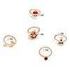 6pcs/Set Dripping Oil Enamel Santa Claus Ring Christmas Tree Xmas Jewelry Ornaments  Women