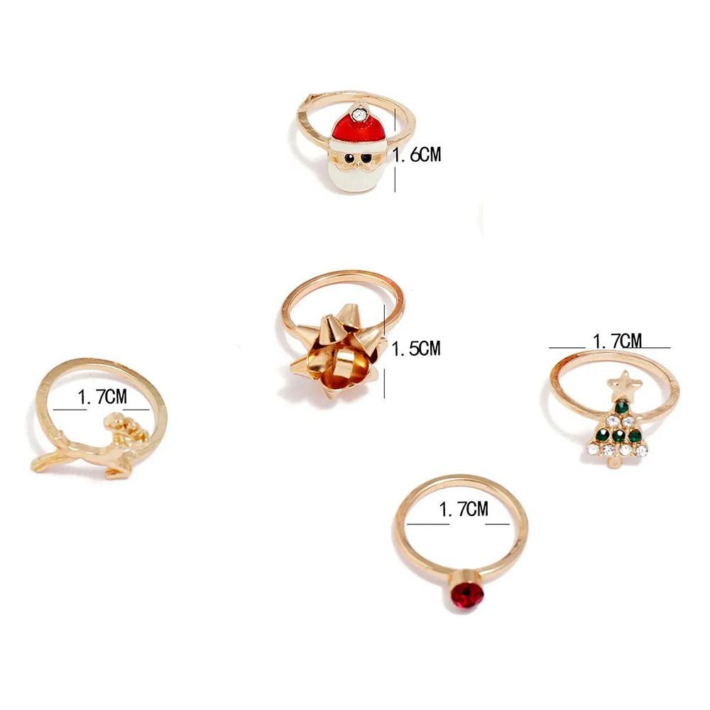 6pcs/Set Dripping Oil Enamel Santa Claus Ring Christmas Tree Xmas Jewelry Ornaments  Women