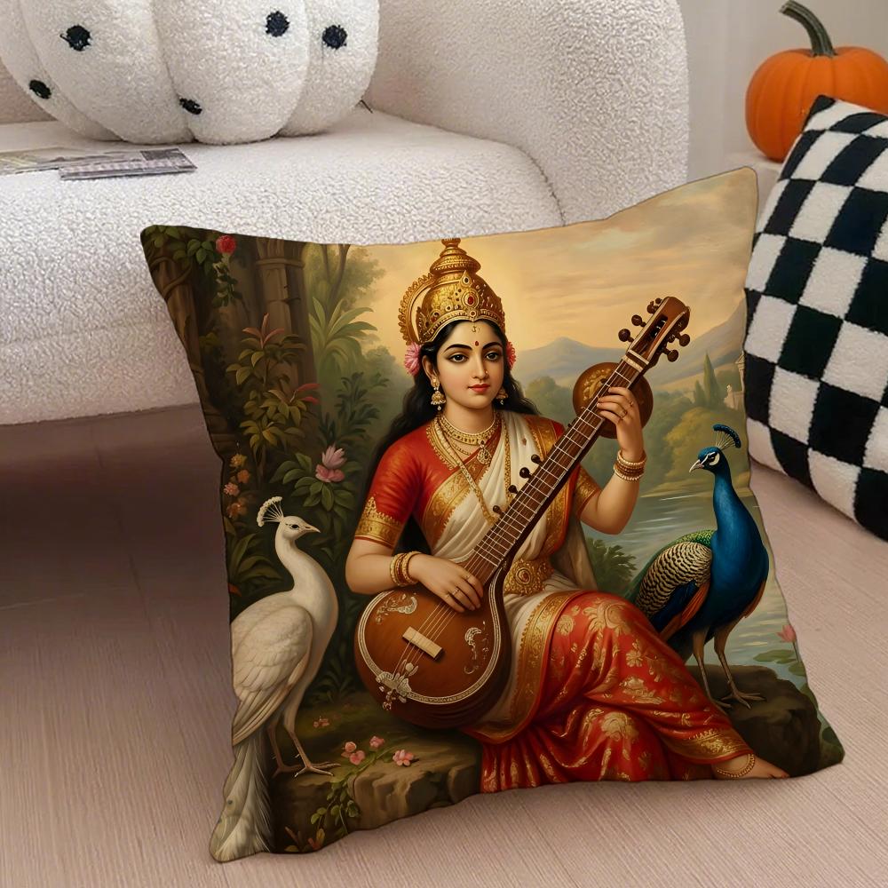 

SSaraswati Wisdom and Art Cushion Cover Throw Pillow Cover Hidden Button Durable Polyester Chair Cushion 30X30cm