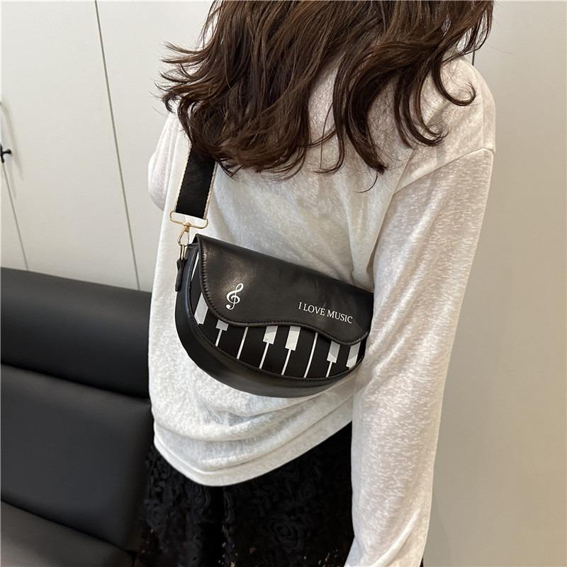 New piano keys trendy shoulder bag casual versatile temperament saddle bag niche design messenger bag