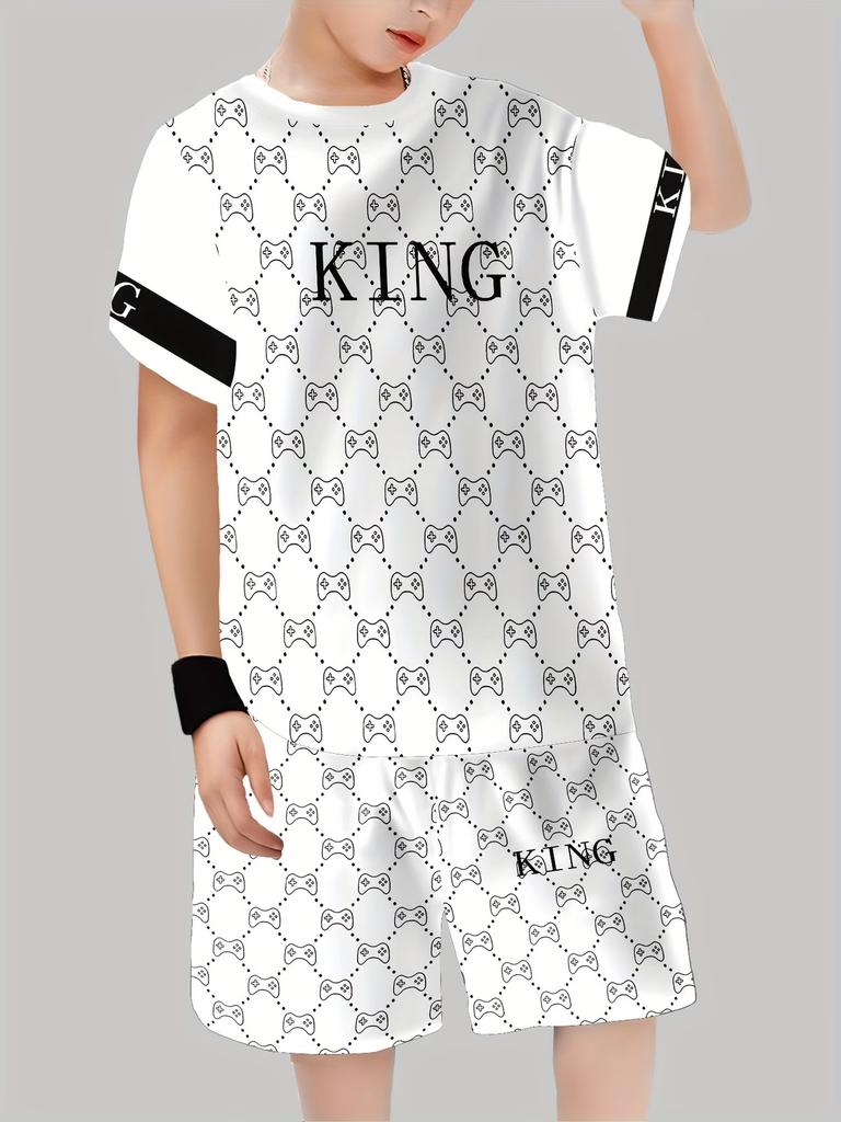 Summer New Casual D Printing Short-sleeved Suit Y Children's Suit Cartoon Letter New