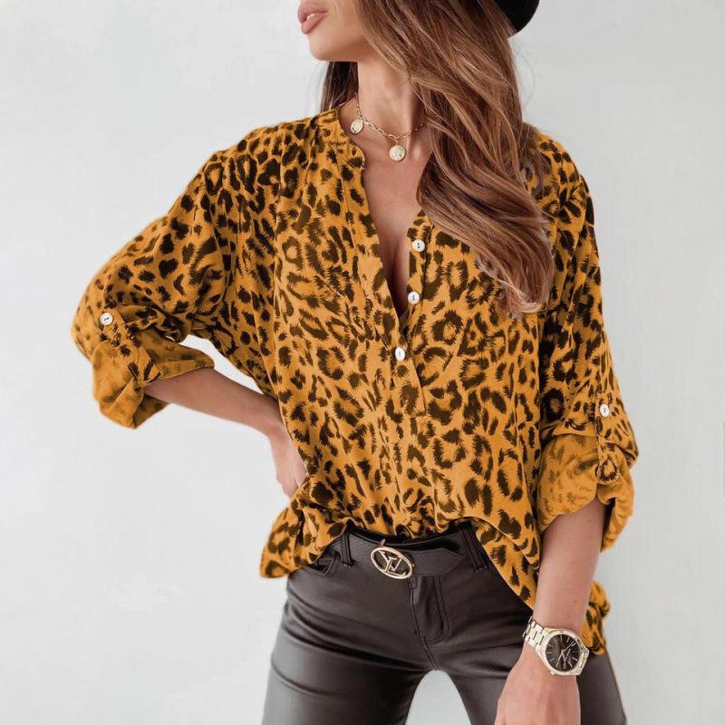 Women's Long Sleeve Leopard Print Single-Breasted Cardigan Shirt
